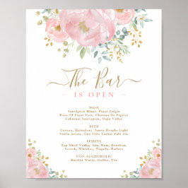 Menu waterverf Pink Floral Wedding Bar Drinken Poster