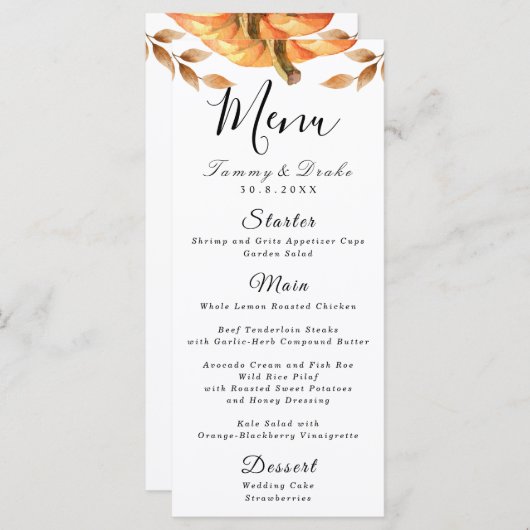 Menu waterverf Pumpkin Weddenschap (Voorkant / Achterkant)