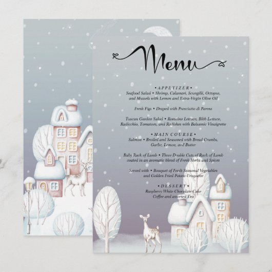 Menu waterverf sneeuwhuis baby shower (Voorkant / Achterkant)