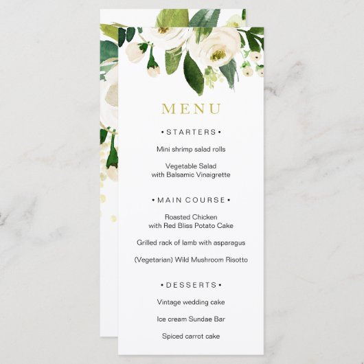 Menu waterverf White Flower Wedding (Voorkant / Achterkant)