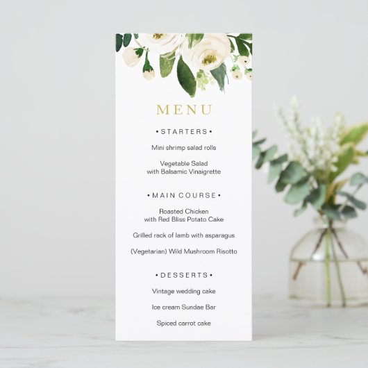 Menu waterverf White Flower Wedding (Staand voorkant)