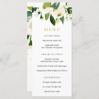 Menu waterverf White Flower Wedding