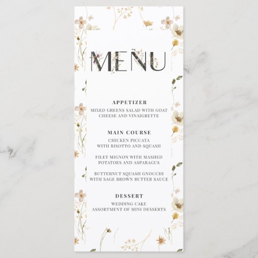 Menu waterverf Wildflower Weddenschappen (Voorkant)