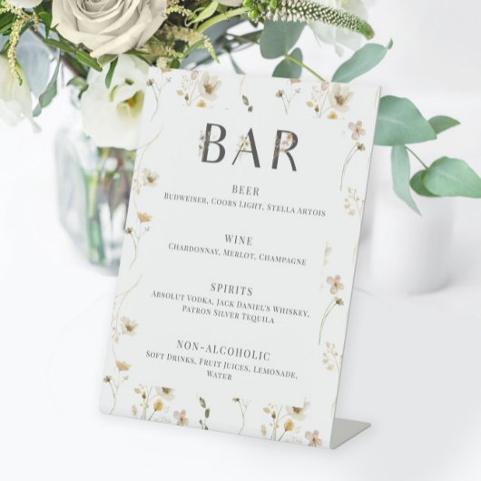 Menu waterverf Wildflower Wedding Bar Reclamebord Met Voetstuk
