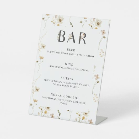 Menu waterverf Wildflower Wedding Bar Reclamebord Met Voetstuk (Voorkant)