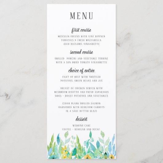 Menu waterverf Zee Blue Floral Wedding (Voorkant)