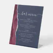 Menu Weddenbalk Burgundy Silver Agate Navy Blue Reclamebord Met Voetstuk (Voorkant)