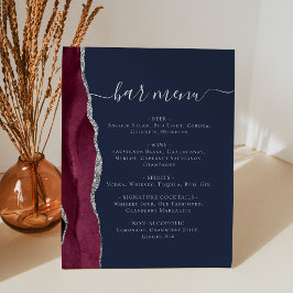 Menu Weddenbalk Burgundy Silver Agate Navy Blue Reclamebord Met Voetstuk