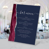 Menu Weddenbalk Burgundy Silver Agate Navy Blue Reclamebord Met Voetstuk