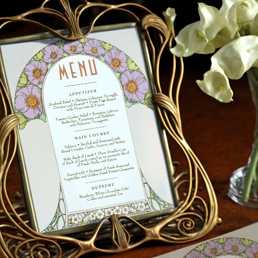 Menu Weddenschap  Art Nouveau door Mucha Invitati Kaart