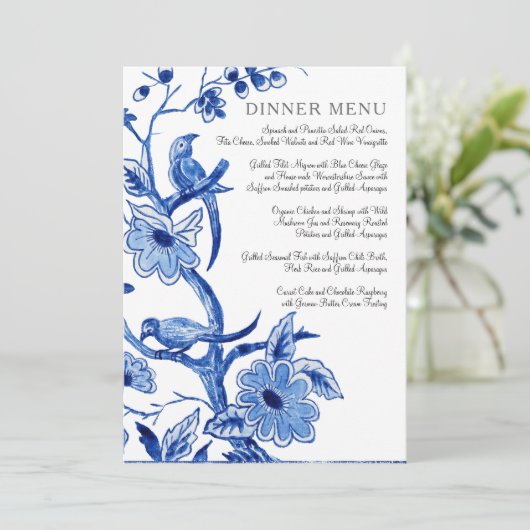 Menu Weddenschap  Blue White Chinoiserie Floral (Staand voorkant)