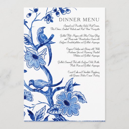 Menu Weddenschap  Blue White Chinoiserie Floral (Voorkant)