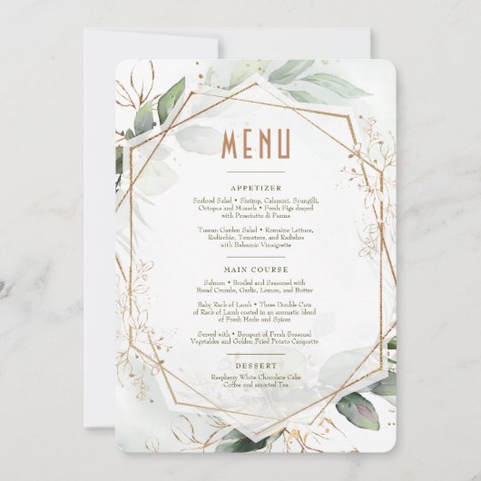 Menu Weddenschap groen & Gold Geometric Kaart (Voorkant)