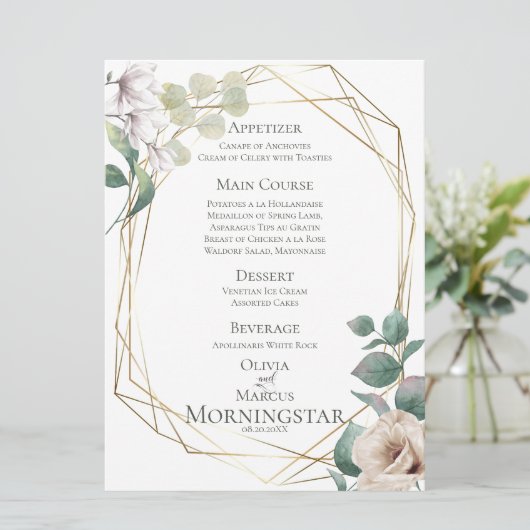 Menu Weddenschap | Ivory Peonies en Blush Magnolia Kaart (Staand voorkant)