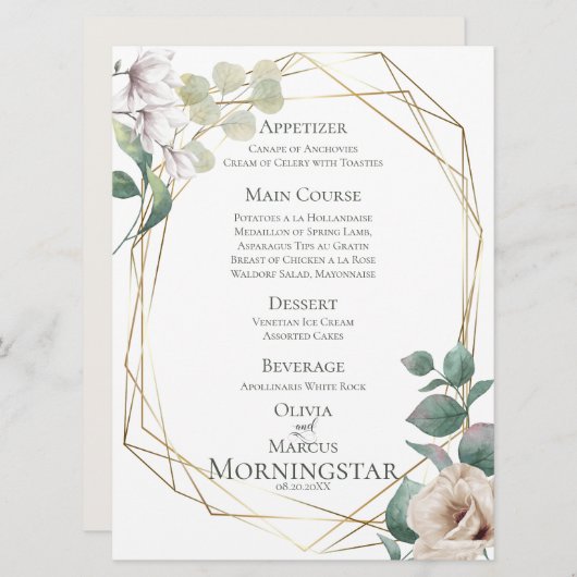 Menu Weddenschap | Ivory Peonies en Blush Magnolia Kaart (Voorkant / Achterkant)