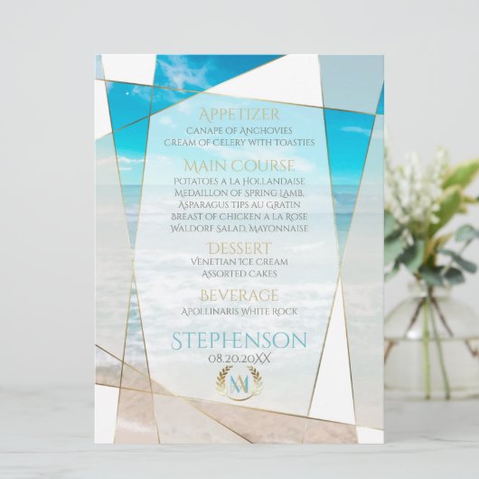 Menu Weddenschap | Modern monogram Geometrisch str (Staand voorkant)