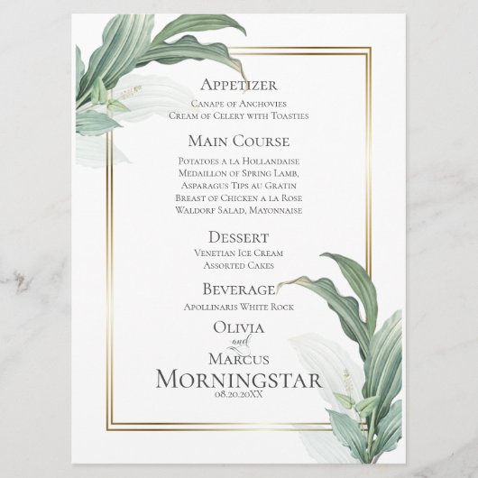 Menu Weddenschap | Moderne elegante tropische blad (Voorkant)
