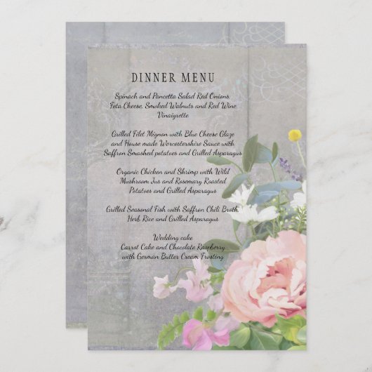 Menu Weddenschap Rustic Elegant Floral Pink Peonie (Voorkant / Achterkant)