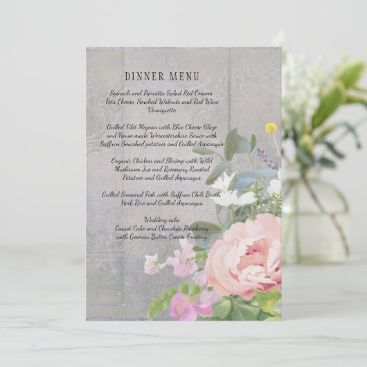 Menu Weddenschap Rustic Elegant Floral Pink Peonie (Staand voorkant)