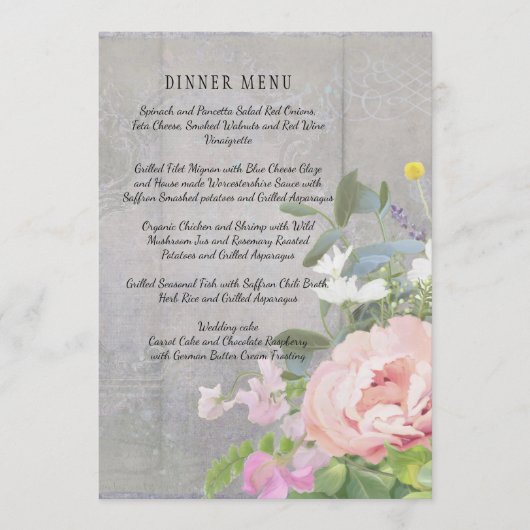 Menu Weddenschap Rustic Elegant Floral Pink Peonie (Voorkant)