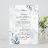 Menu Weddenschap | Stustblauw botanisch menu (Staand voorkant)