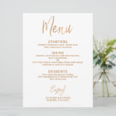 Menu Weddenschap | Stylish Gold Roos Lettered Kaart (Staand voorkant)