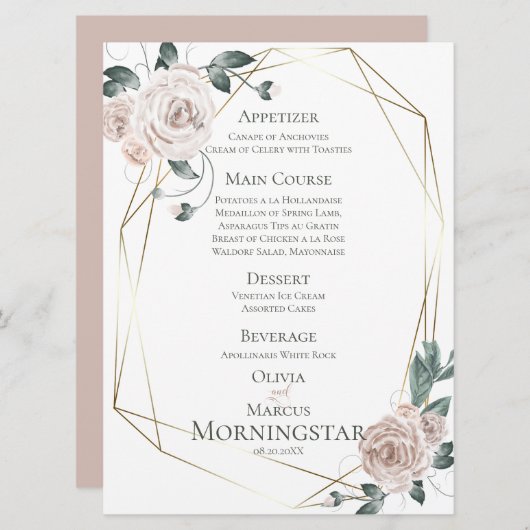 Menu Weddenschap | Waterverf Bleek Blush Pink Flor (Voorkant / Achterkant)