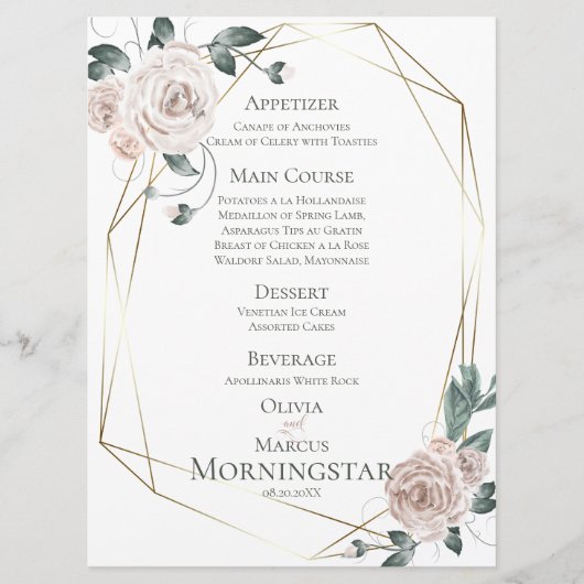 Menu Weddenschap | Waterverf Bleek Blush Pink Flor (Voorkant)
