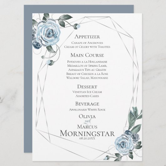 Menu Weddenschap | Waterverf Dusty Blue Floral (Voorkant / Achterkant)