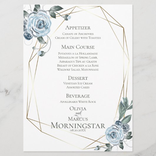 Menu Weddenschap | Waterverf Dusty Blue Floral (Voorkant)