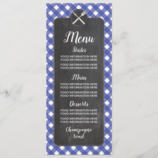 Menu Weddenschappen Blue Gingham Chalk BBQ (Voorkant)