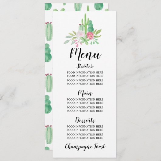 Menu Weddenschappen Cactus Reception Food Cacti (Voorkant / Achterkant)