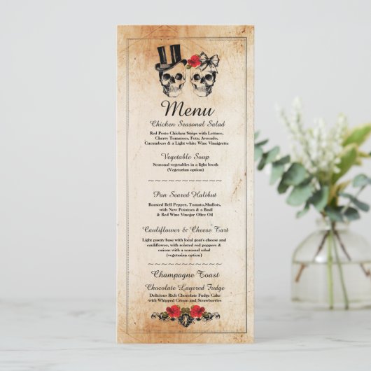 Menu Weddenschappen Receptie Rustige Skulls Rozen  (Staand voorkant)