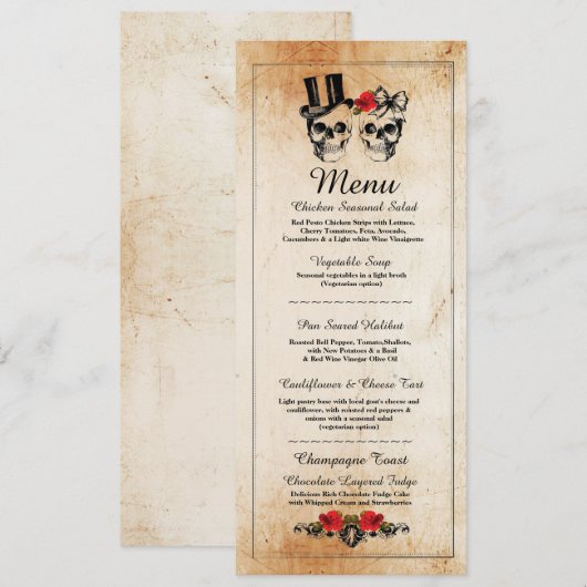 Menu Weddenschappen Receptie Rustige Skulls Rozen (Voorkant / Achterkant)