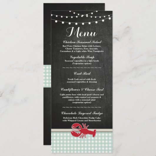 Menu Weddenschappen Reception Crawfish Boil Lobste Kaart (Voorkant / Achterkant)