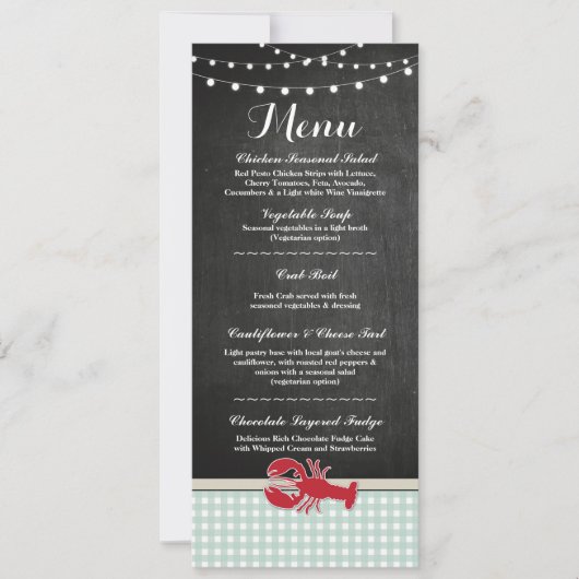 Menu Weddenschappen Reception Crawfish Boil Lobste Kaart (Voorkant)