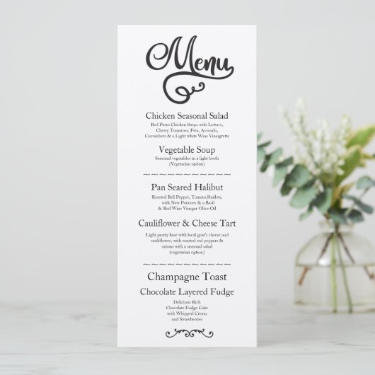 Menu Weddenschappen Reception Elegant Kraft Script Kaart (Staand voorkant)