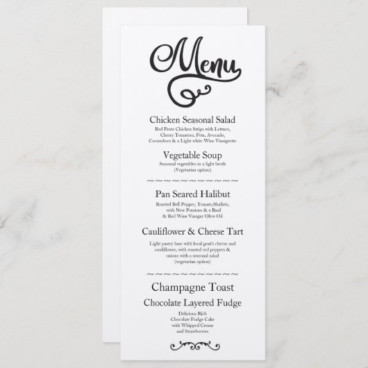 Menu Weddenschappen Reception Elegant Kraft Script Kaart (Voorkant / Achterkant)