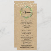 Menu Weddenschappen Reception Rustic Burlap Floral (Voorkant / Achterkant)