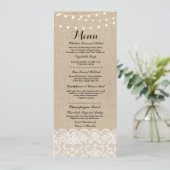 Menu Weddenschappen Reception Rustic Burlap Lace W (Staand voorkant)