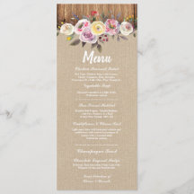 Menu Weddenschappen Reception Rustic Burlap Wood F