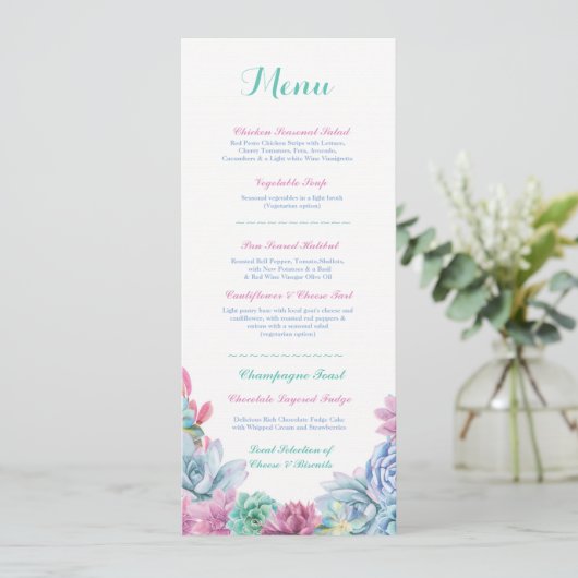 Menu Weddenschappen Reception Rustic Pastel Succul (Staand voorkant)