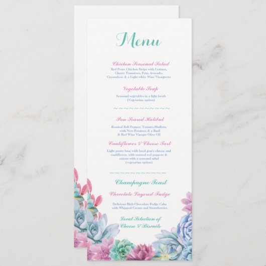Menu Weddenschappen Reception Rustic Pastel Succul (Voorkant / Achterkant)