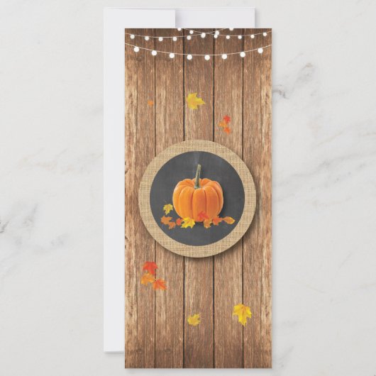 Menu Weddenschappen Reception Rustic Pumpkin Chalk Kaart (Achterkant)