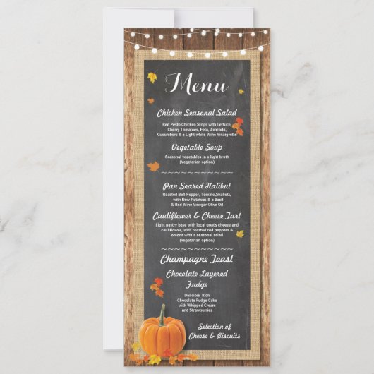 Menu Weddenschappen Reception Rustic Pumpkin Chalk Kaart (Voorkant)