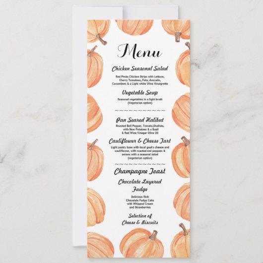 Menu Weddenschappen Reception Rustic Pumpkin Herfs Kaart (Voorkant)