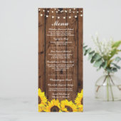 Menu Weddenschappen Reception Rustic Wood Sunflowe Kaart (Staand voorkant)