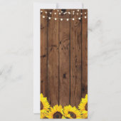 Menu Weddenschappen Reception Rustic Wood Sunflowe Kaart (Achterkant)