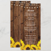 Menu Weddenschappen Reception Rustic Wood Sunflowe Kaart (Voorkant / Achterkant)