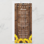 Menu Weddenschappen Reception Rustic Wood Sunflowe Kaart (Voorkant)